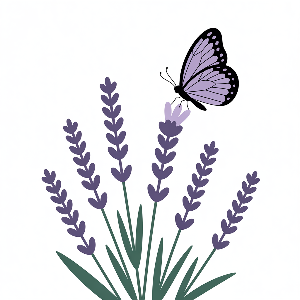 Flat vector illustration of lavender with a butterfly