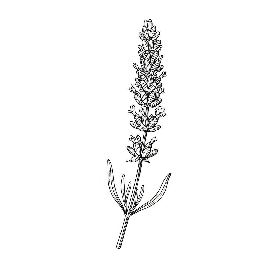 Line art illustration of a lavender branch