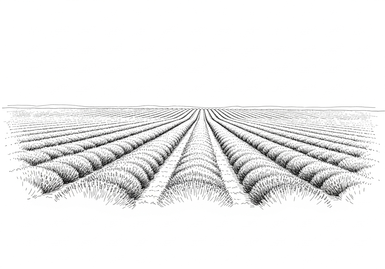 Line art illustration of a lavender field