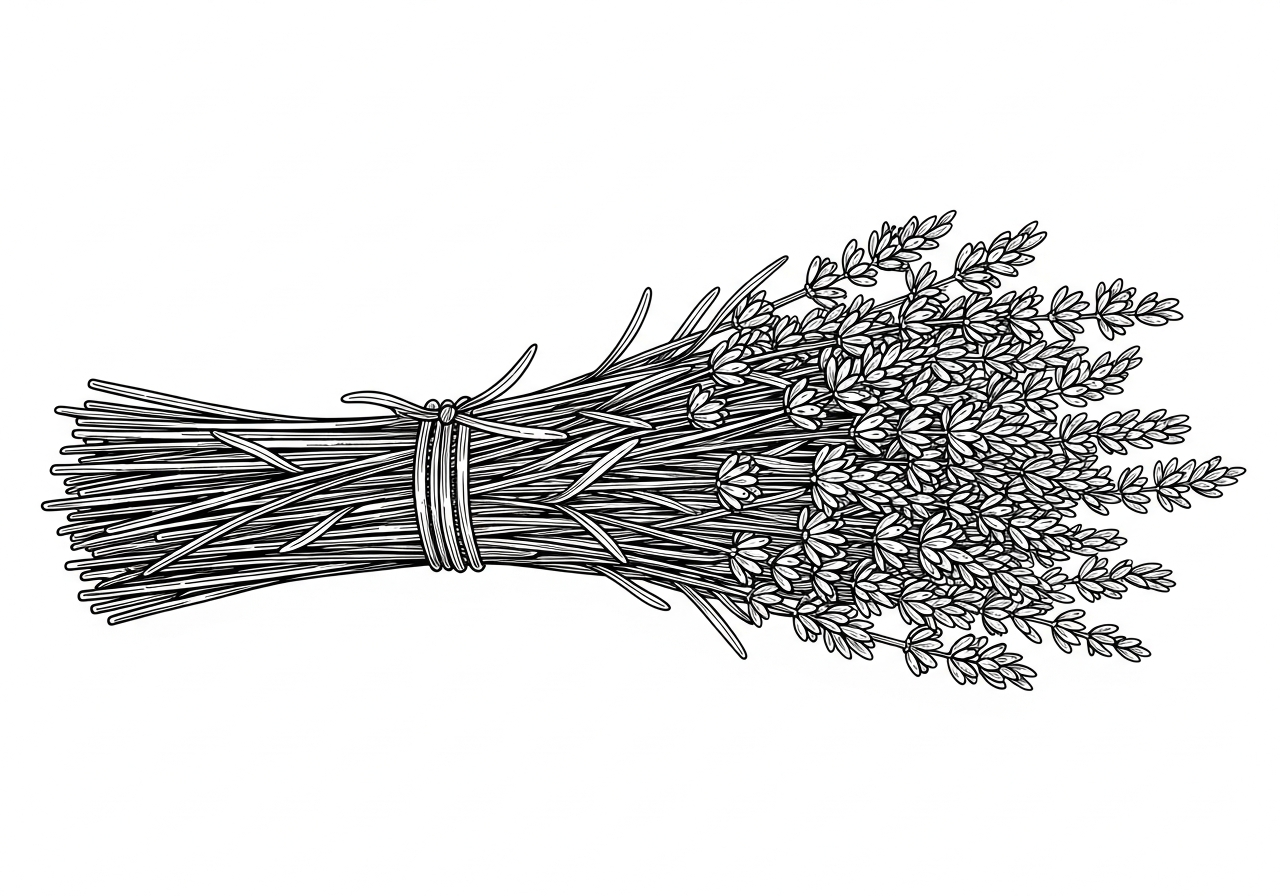 Line art illustration of harvested lavender