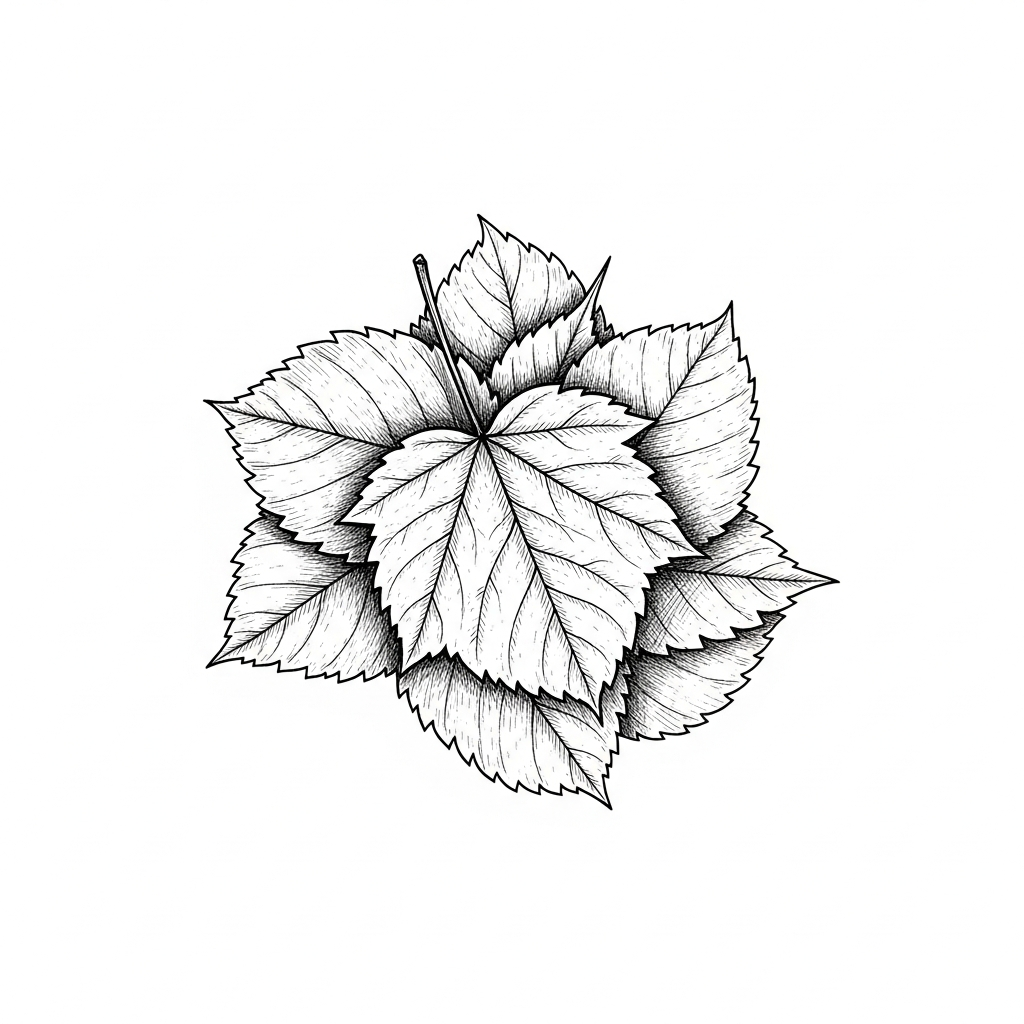 Line art illustration of fallen autumn leaves