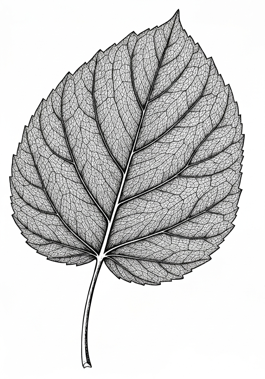 Line art illustration of a fiddle-leaf fig