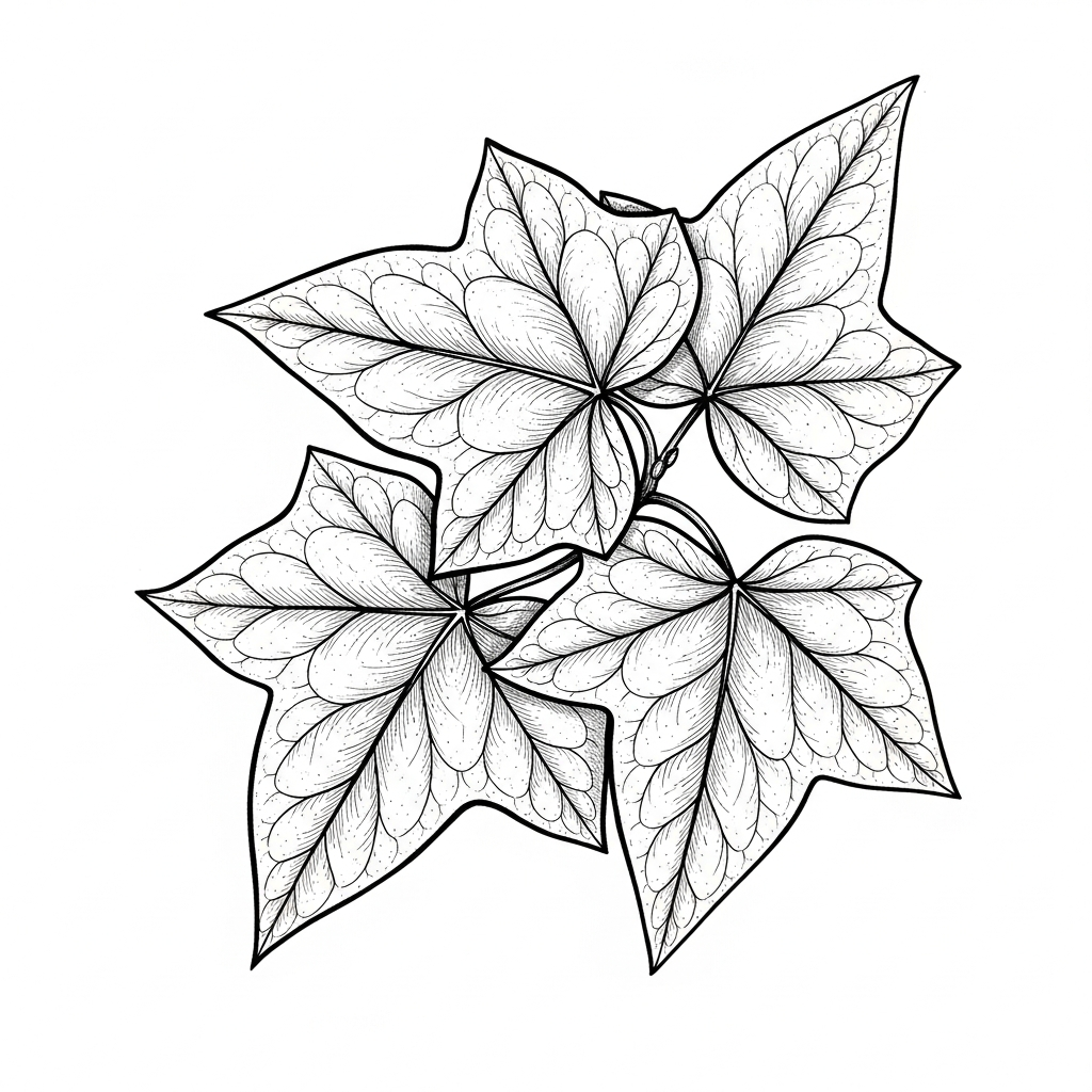 Line art illustration of ivy leaves