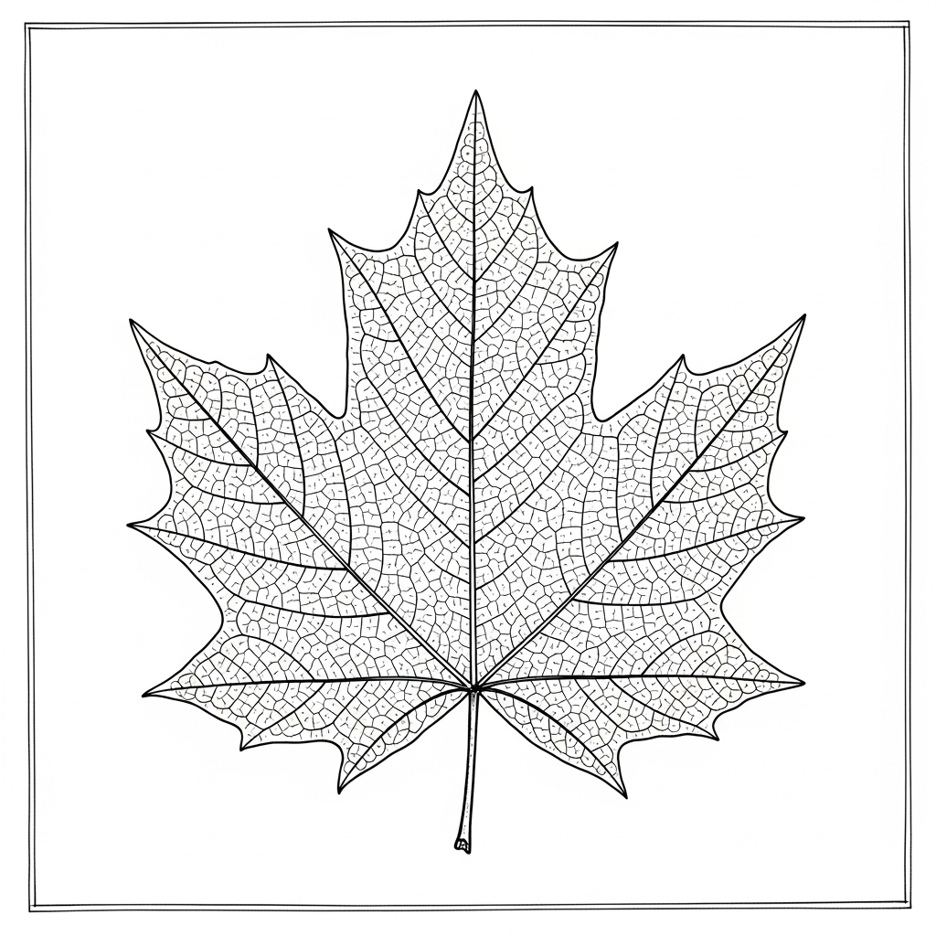 Line art illustration of a maple leaf