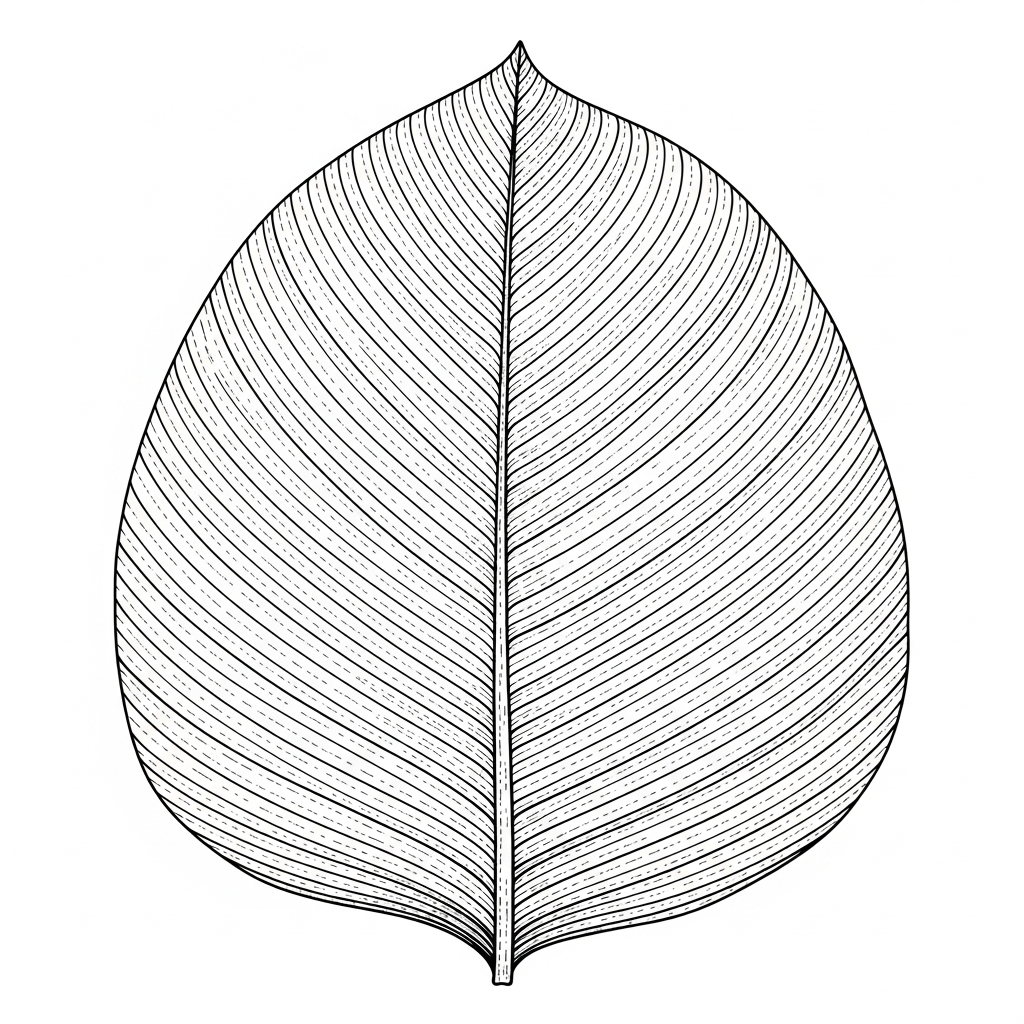 Line art illustration of a tropical leaf