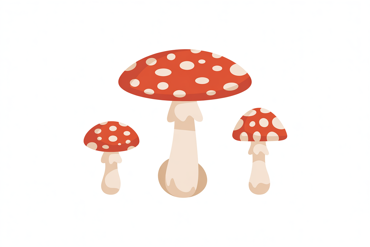 Flat vector illustration of fly agaric toadstools