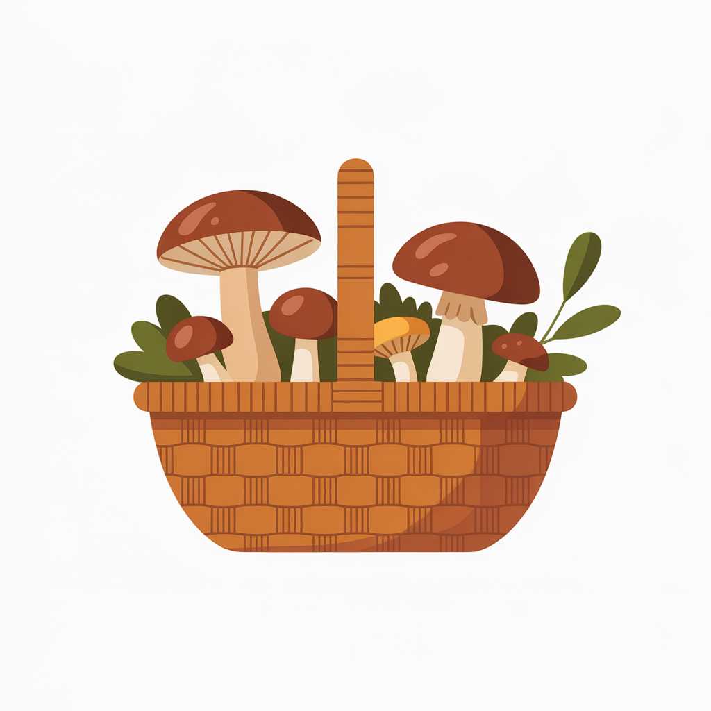 Flat vector illustration of foraged mushrooms in a basket