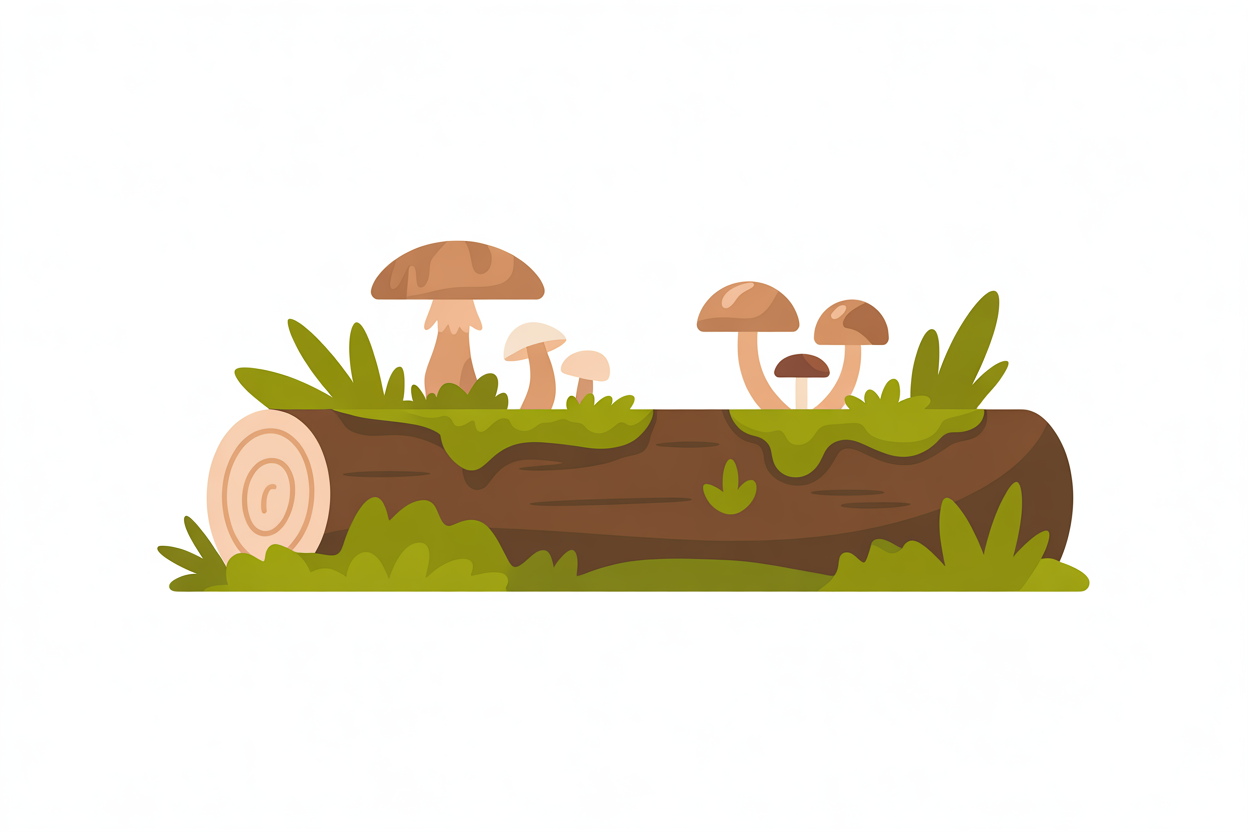 Flat vector illustration of mushrooms on a log