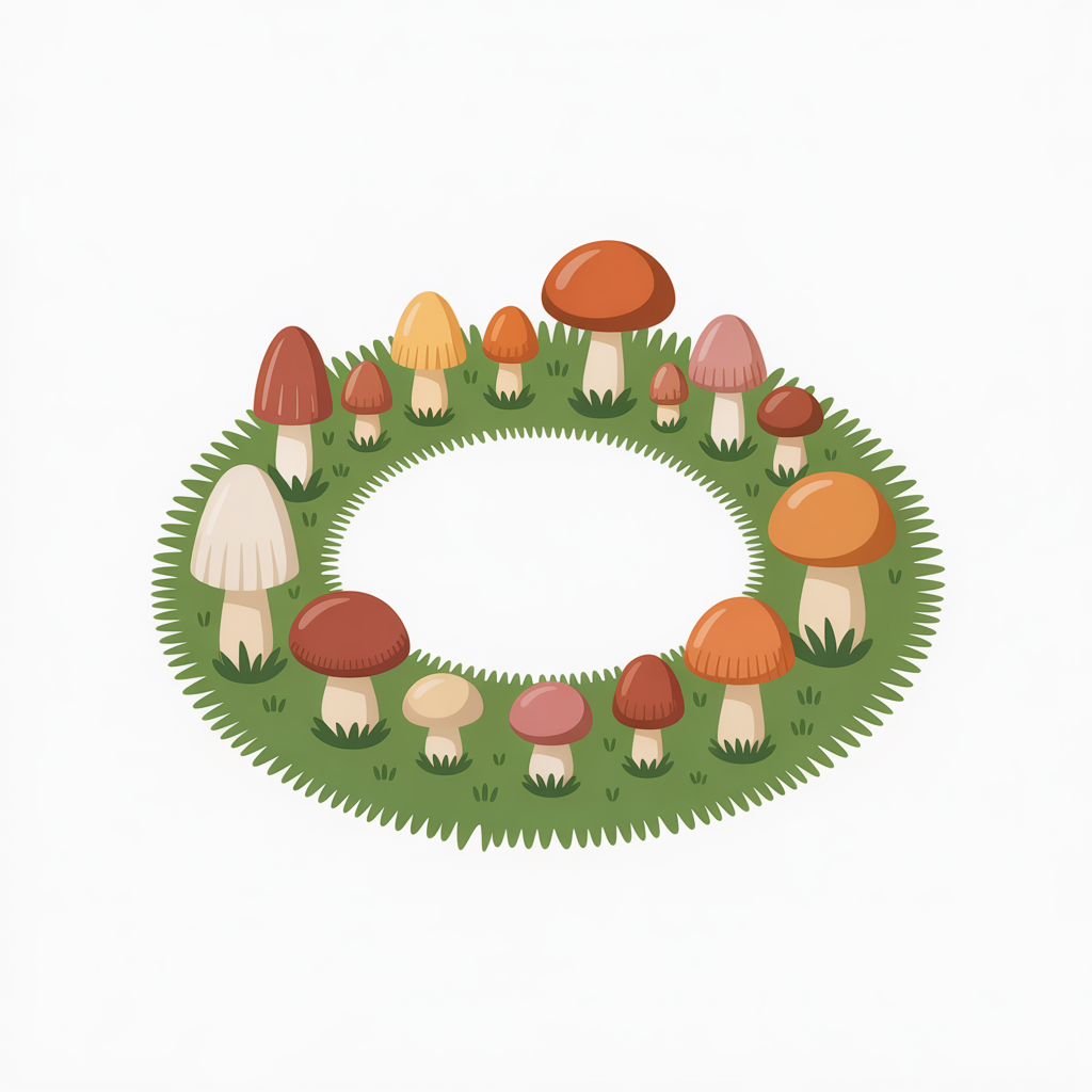 Flat vector illustration of a fairy ring of mushrooms