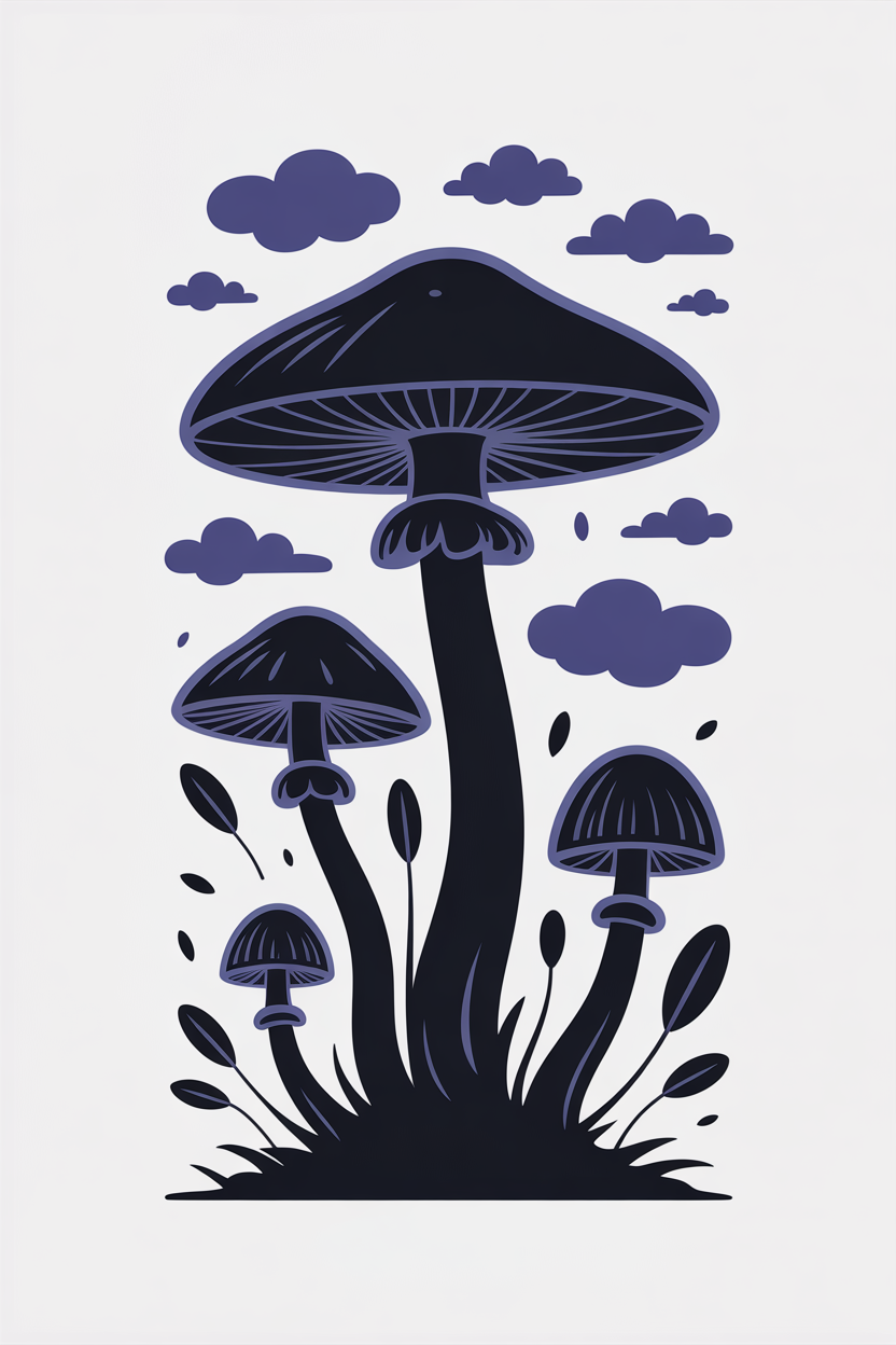 Flat vector illustration of mushroom spore release
