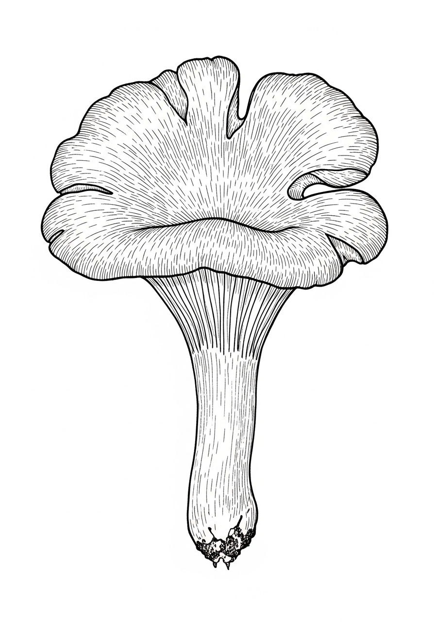 Line art illustration of chanterelle mushrooms