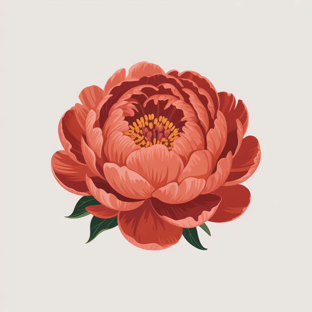 Flat vector illustration of a coral peony