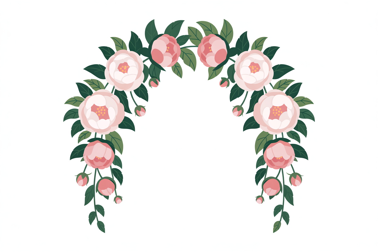 Flat vector illustration of a peony arch