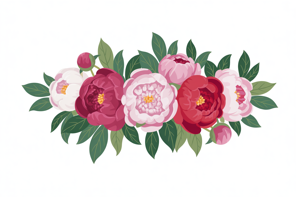 Flat vector illustration of a peony cluster