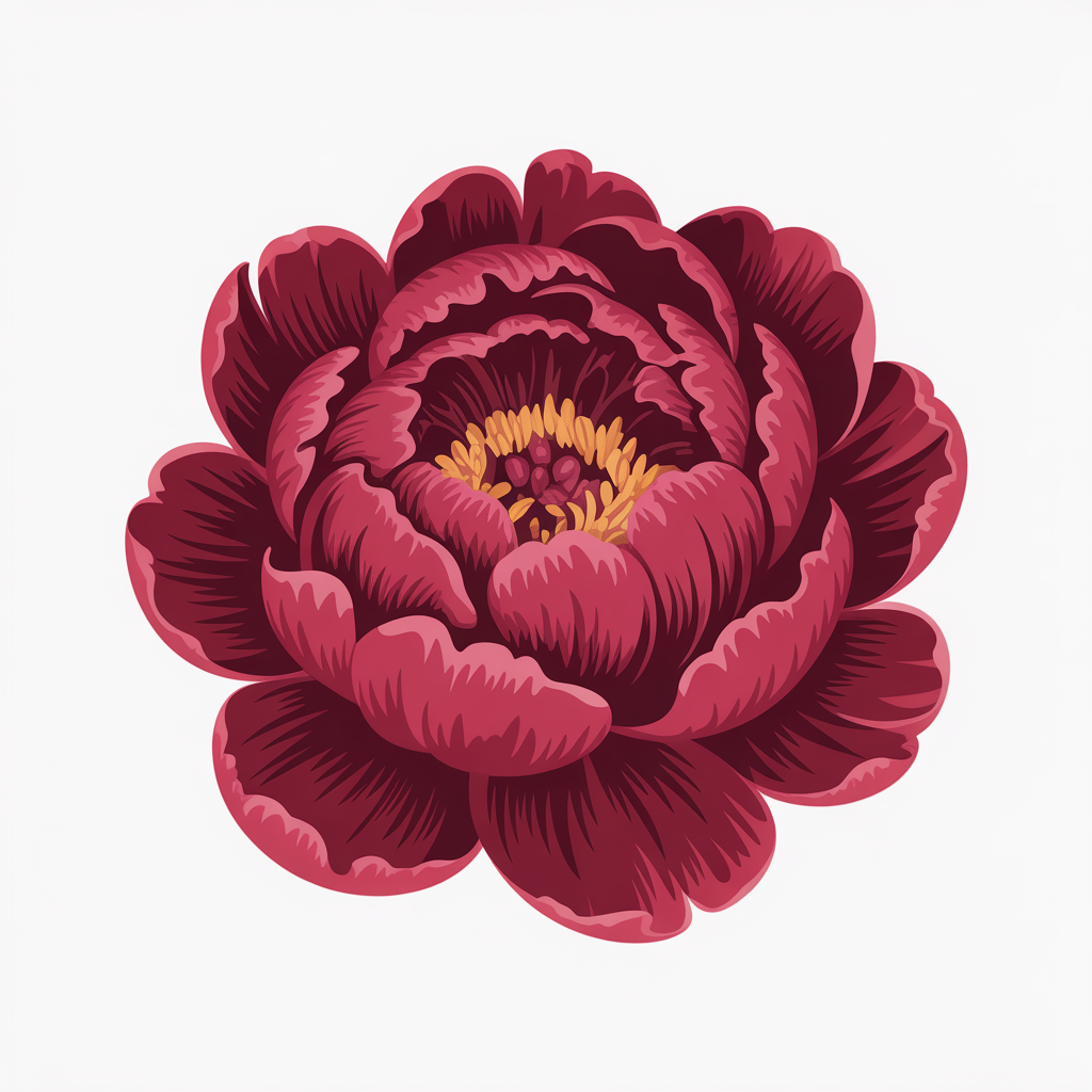 Flat vector illustration of a red peony