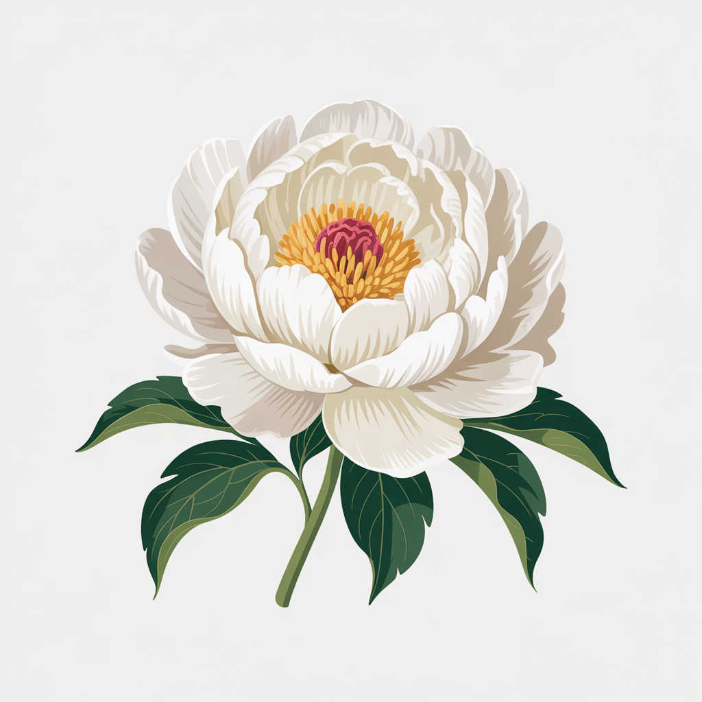 Flat vector illustration of a white peony