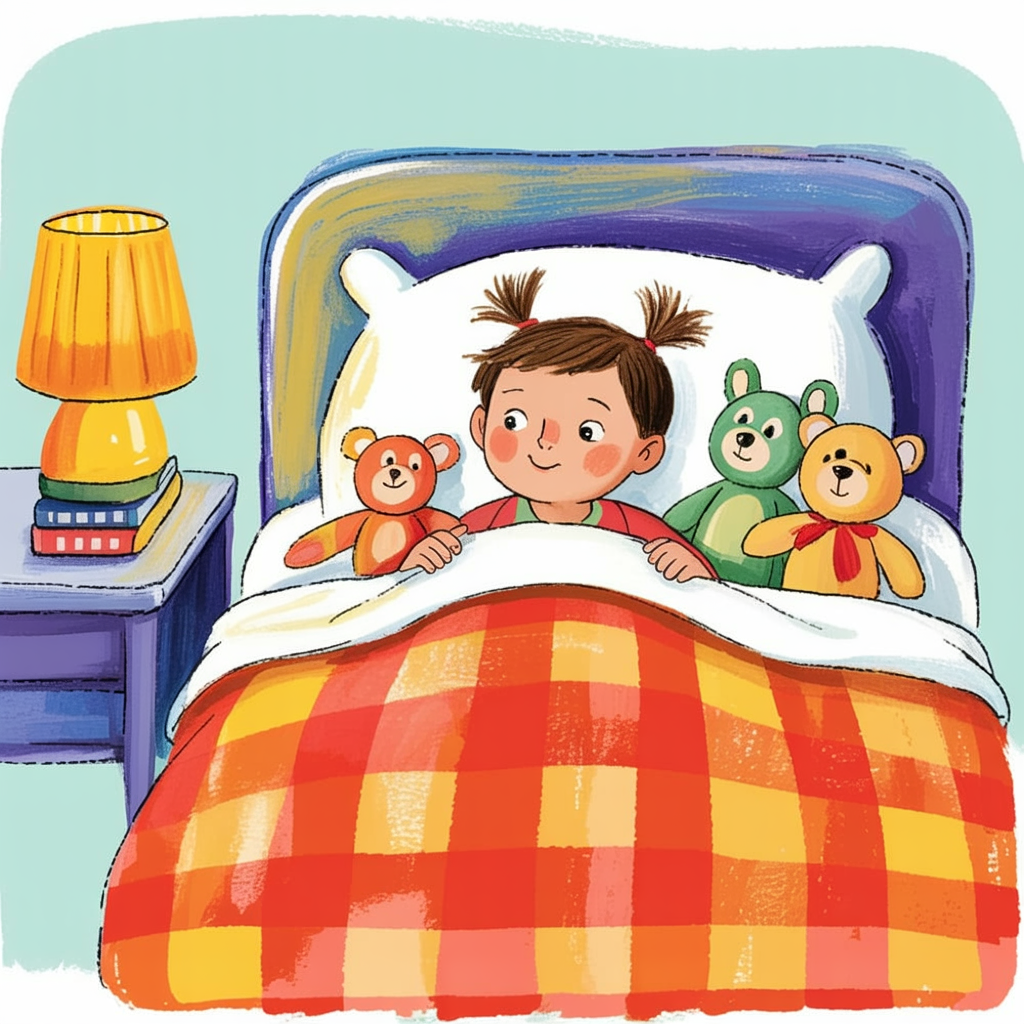 Children's book illustration of bedtime story time
