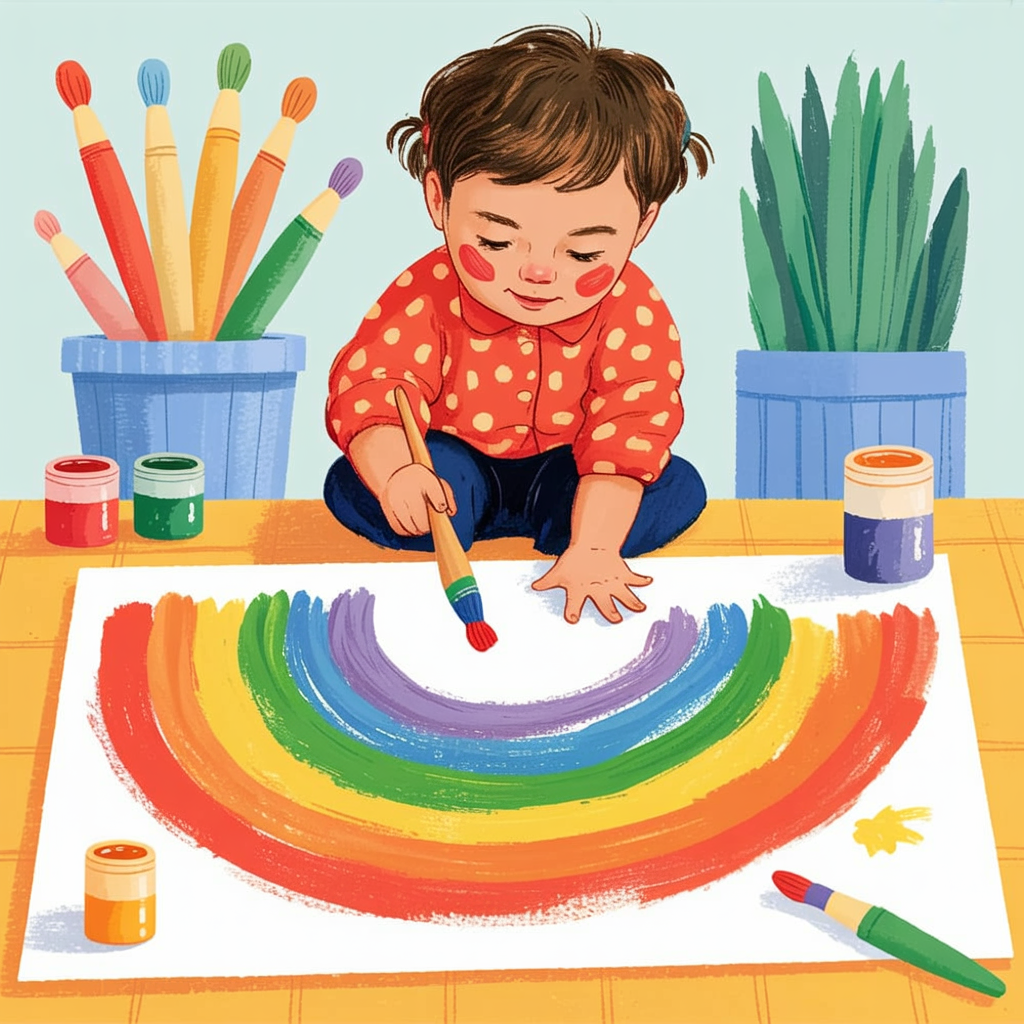 Children's book illustration of a child painting