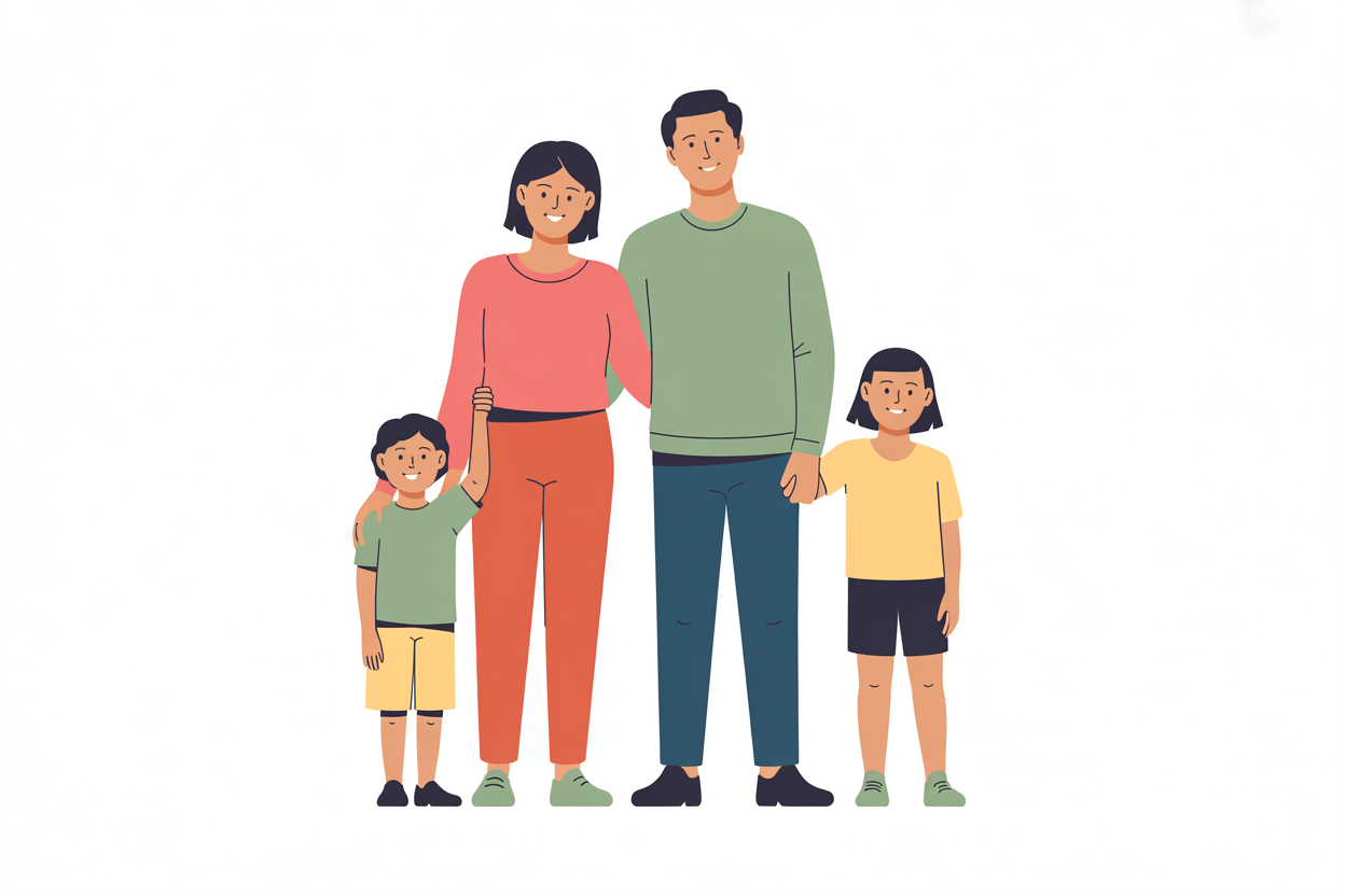 Flat vector illustration of a family group