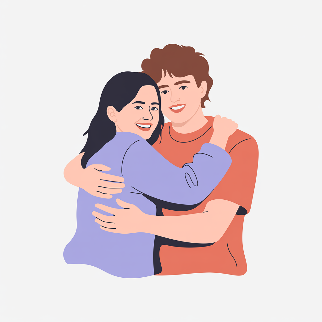 Flat vector illustration of friends hugging