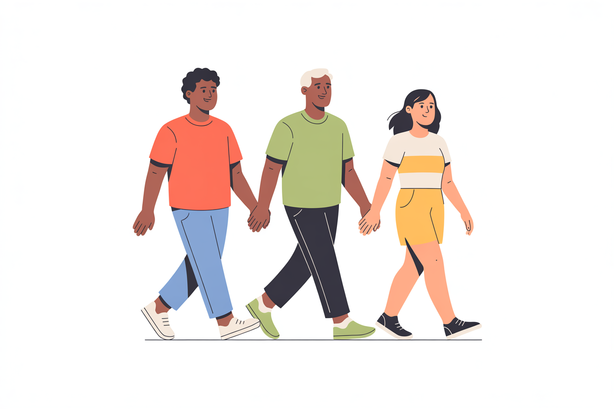 Flat vector illustration of people walking together
