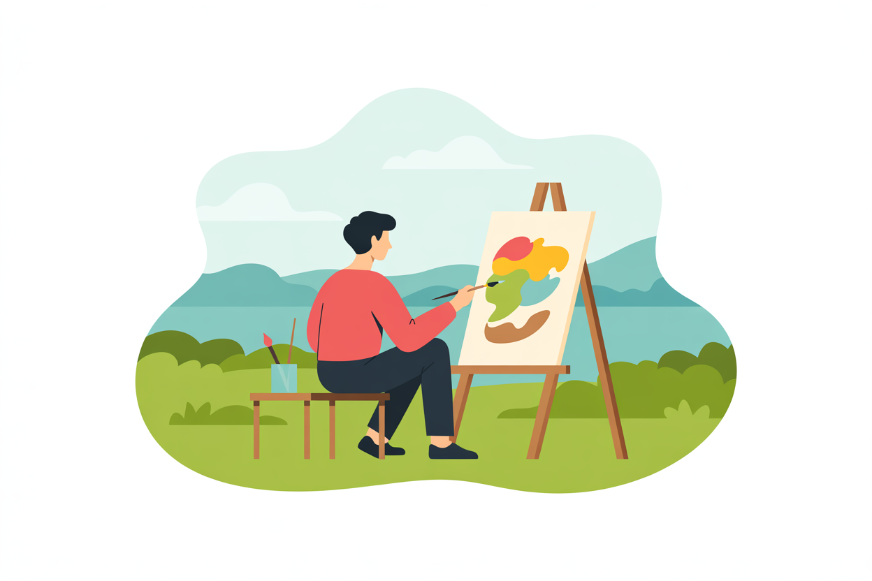 Flat vector illustration of a person painting