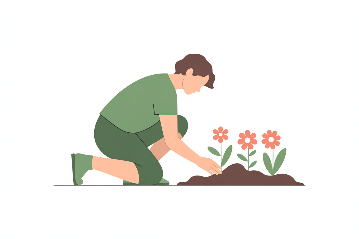 Flat vector illustration of a person gardening