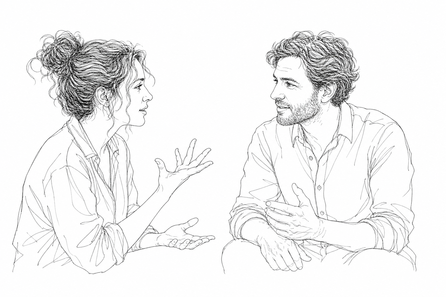 Line art illustration of people in conversation