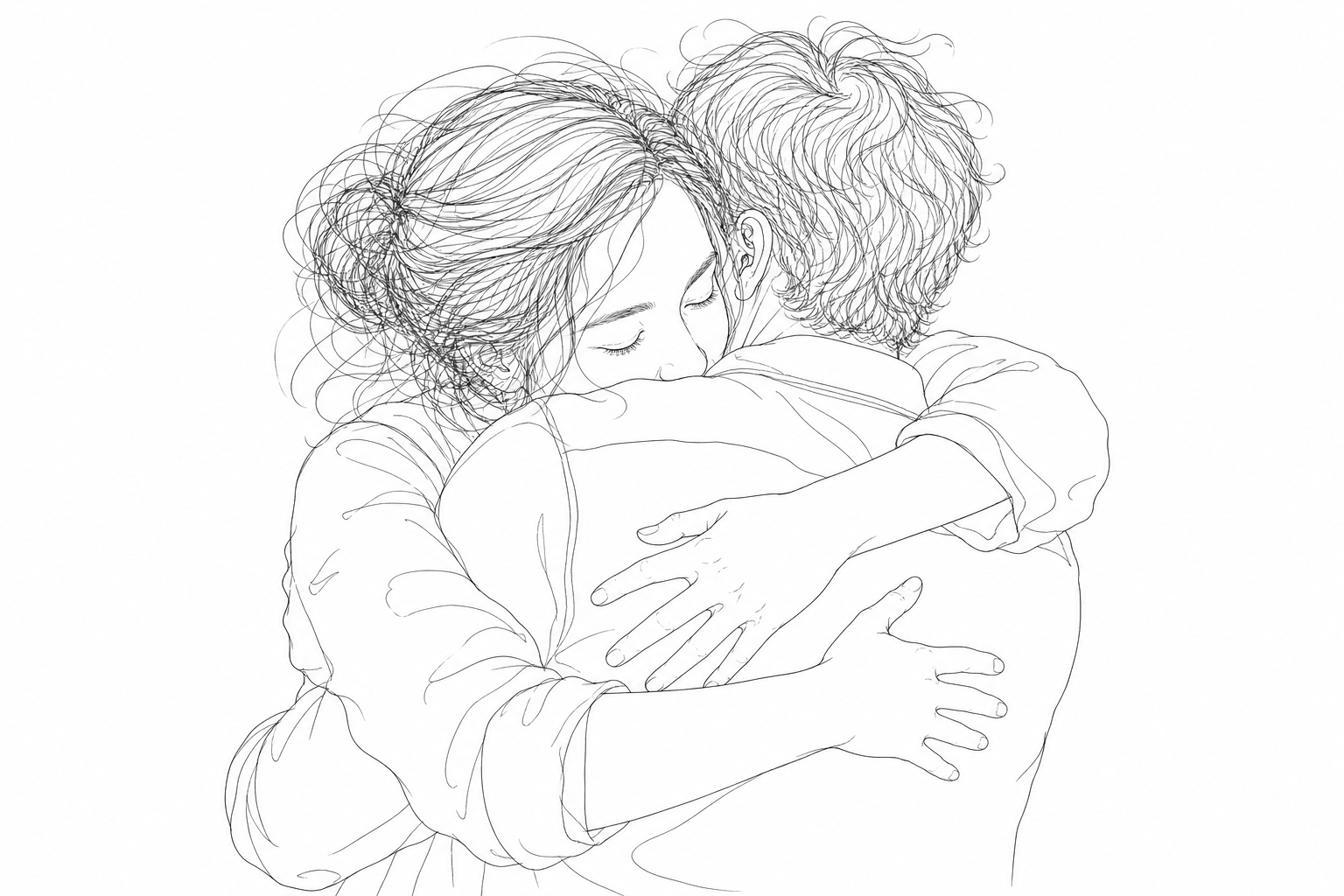 Line art illustration of people hugging