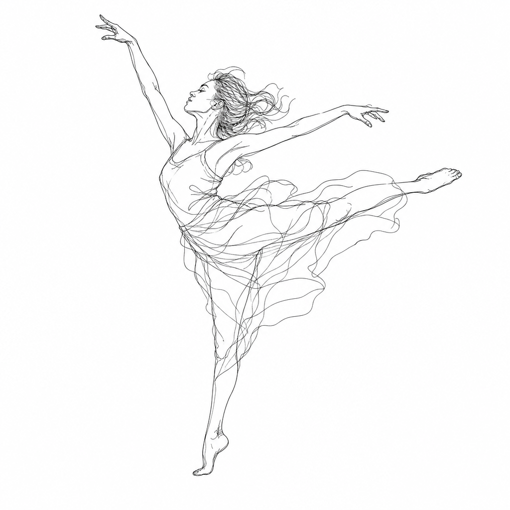 Line art illustration of a person dancing