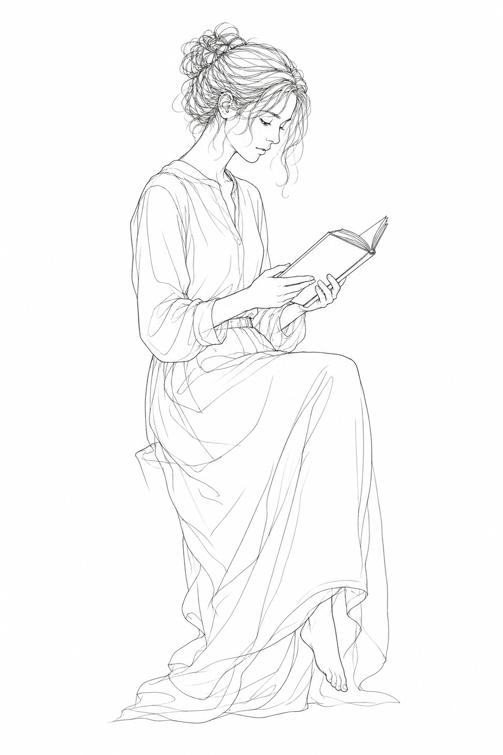 Line art illustration of a person reading