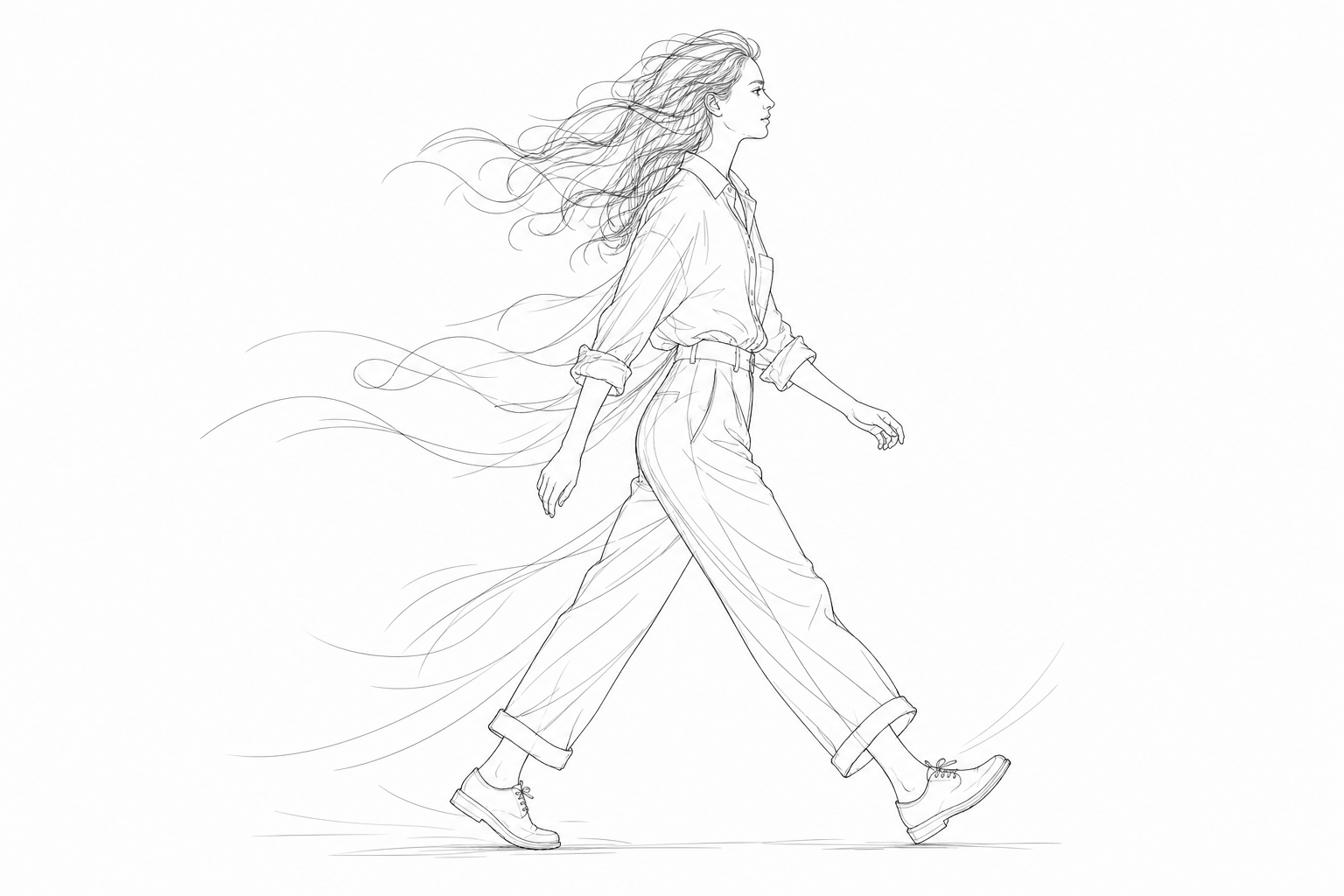 Line art illustration of a person walking