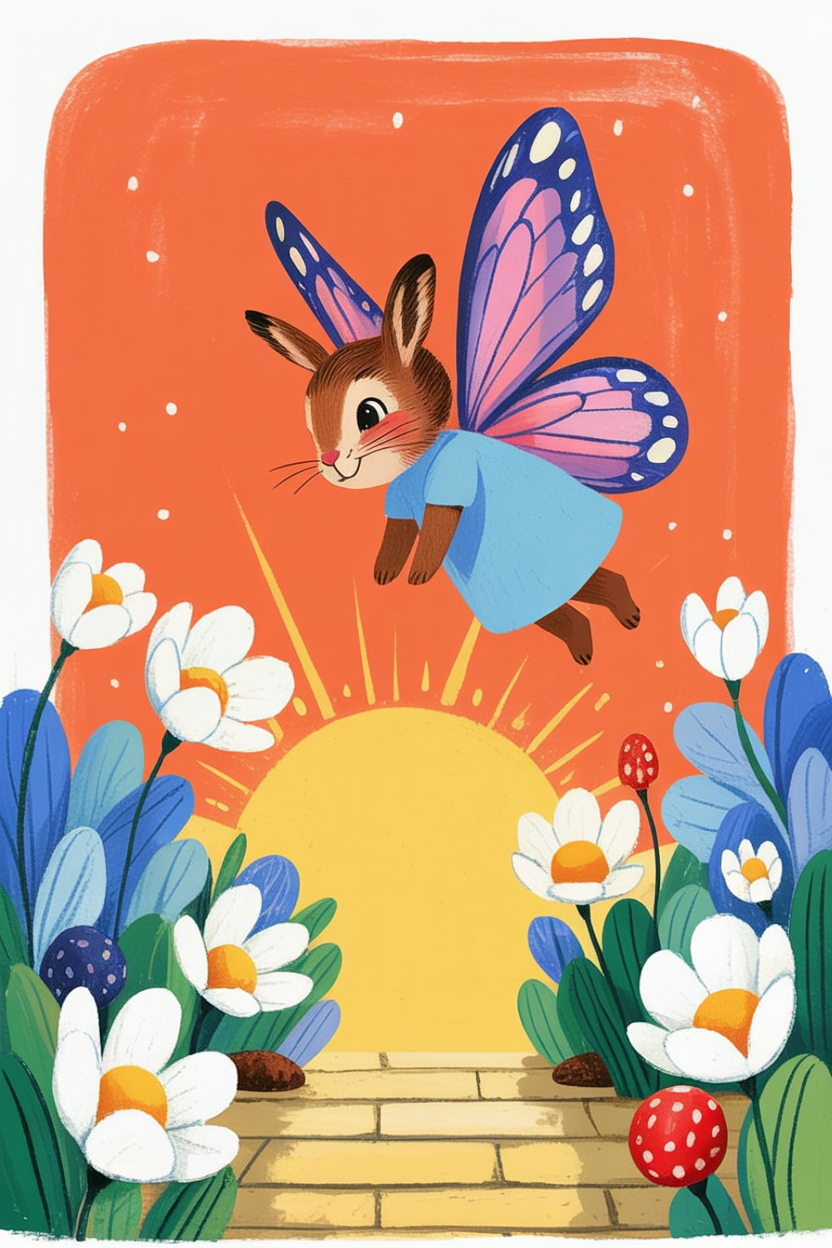 Children's book illustration of a fairy rabbit
