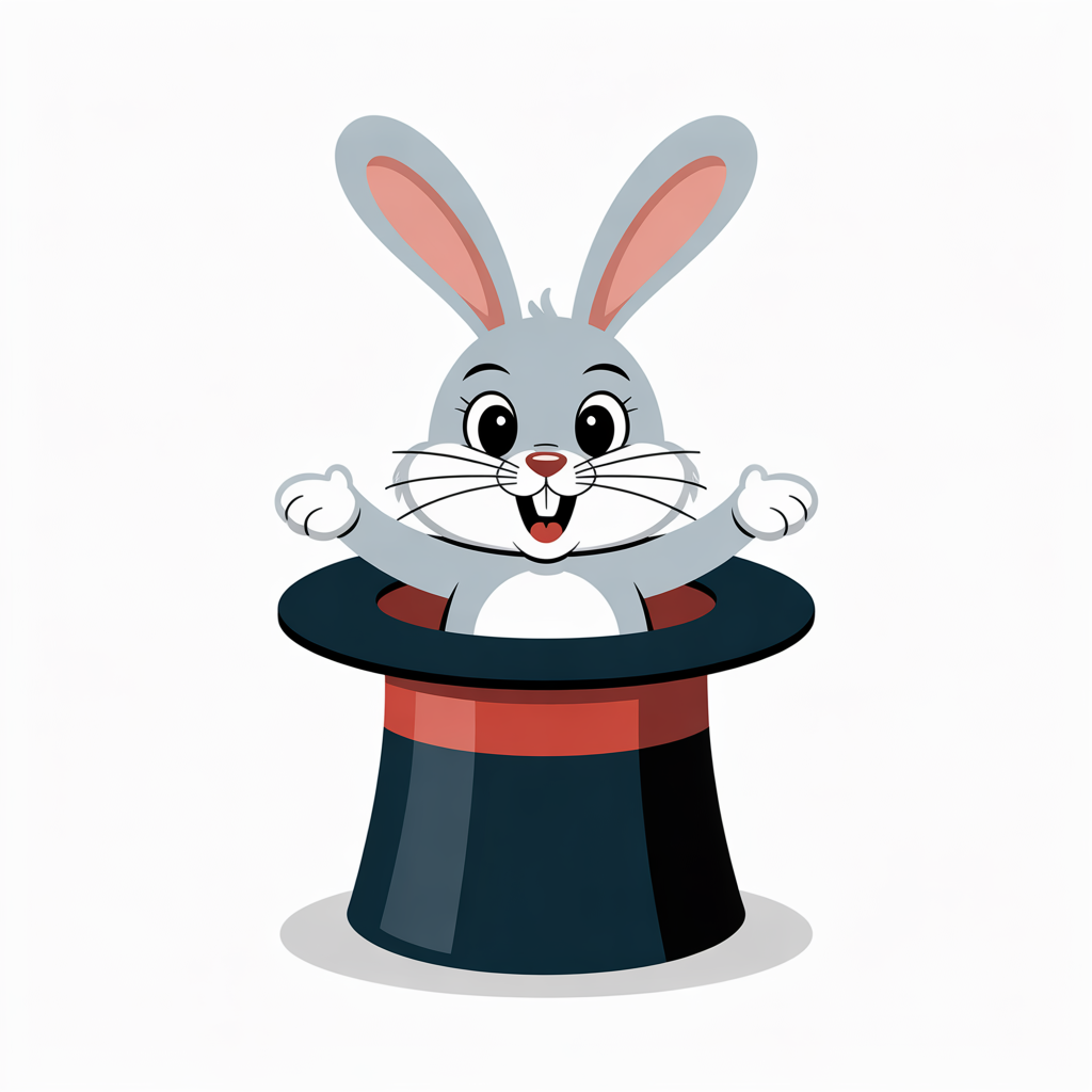Flat vector illustration of a bunny in a top hat