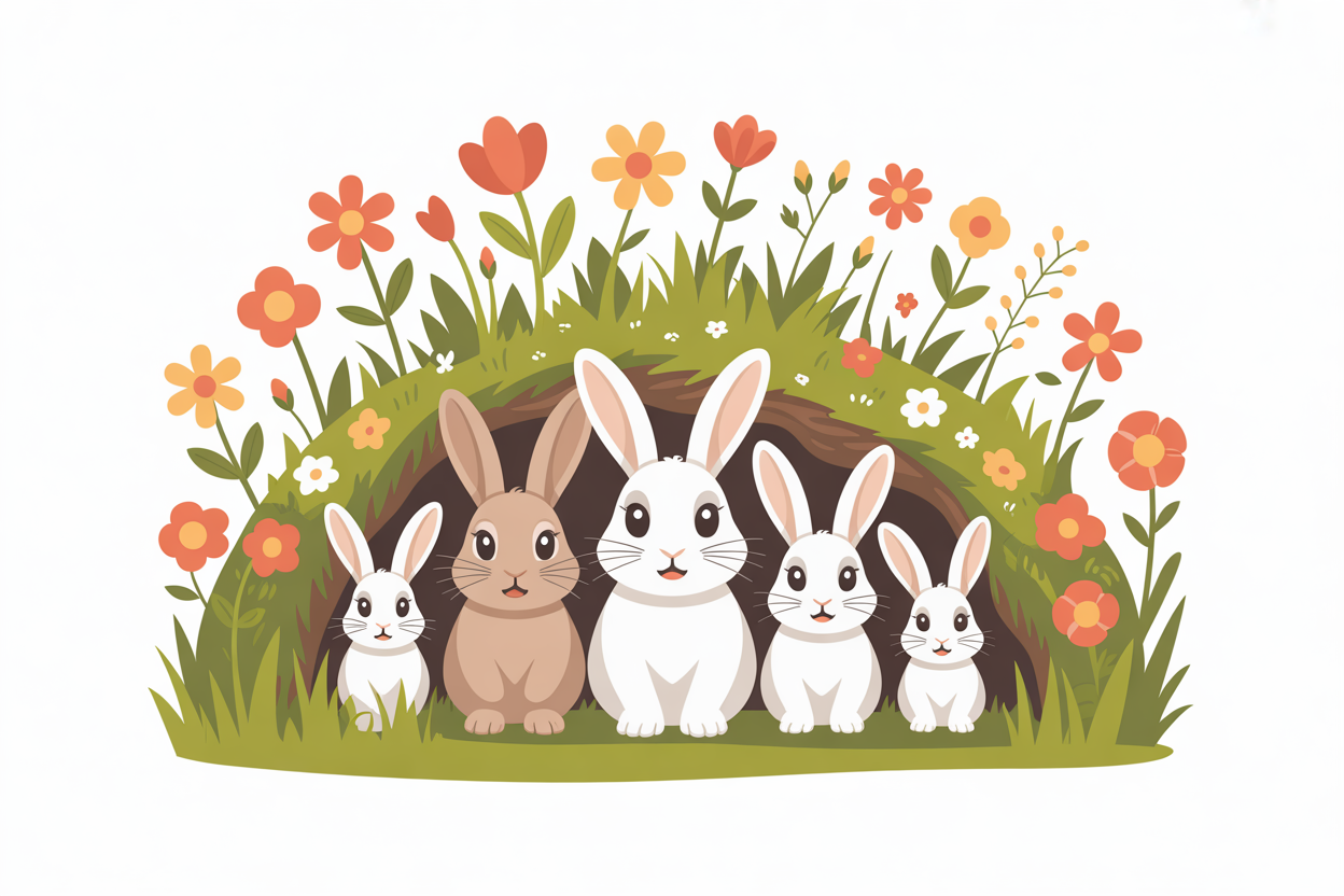 Flat vector illustration of a rabbit family