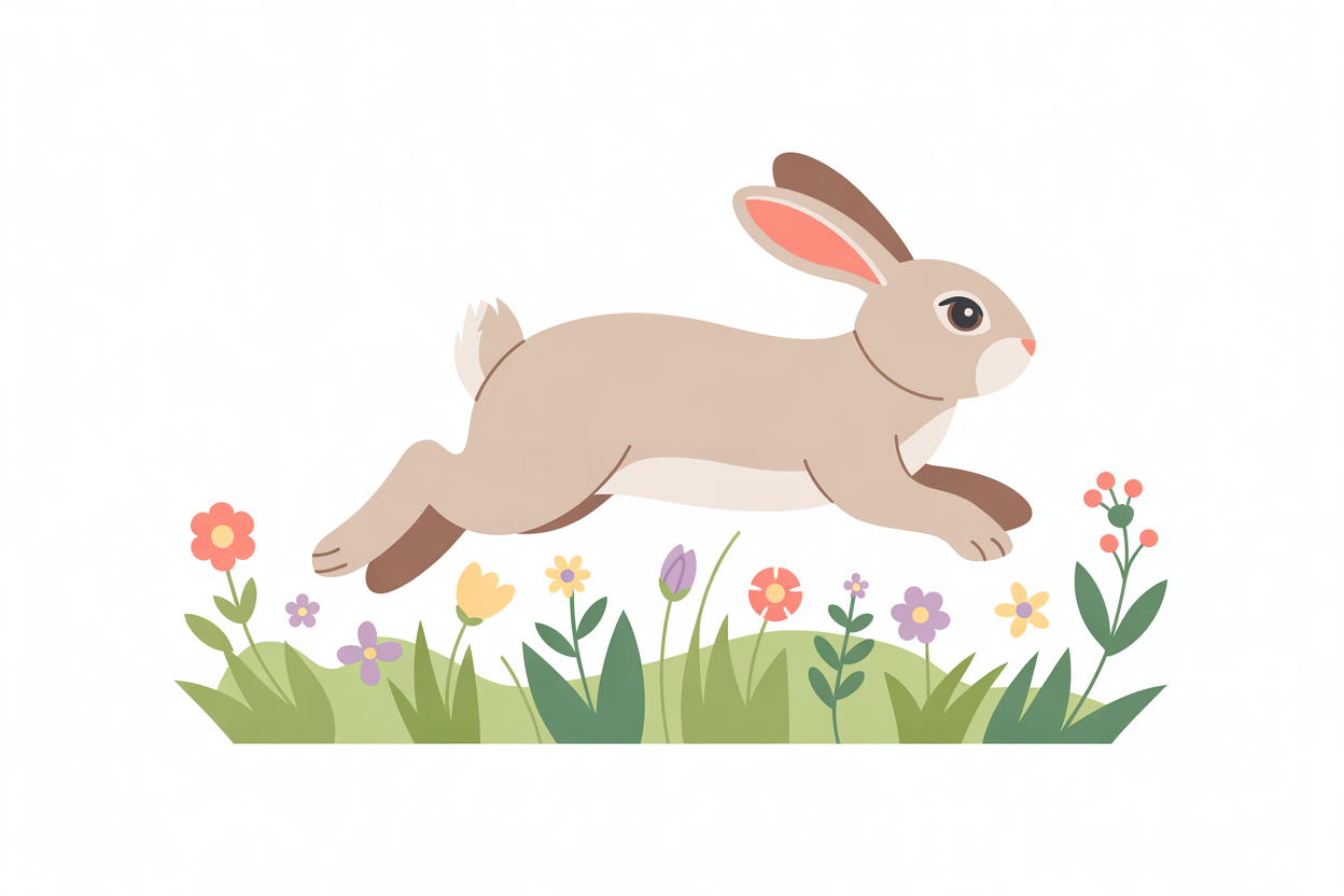 Flat vector illustration of a rabbit in a meadow