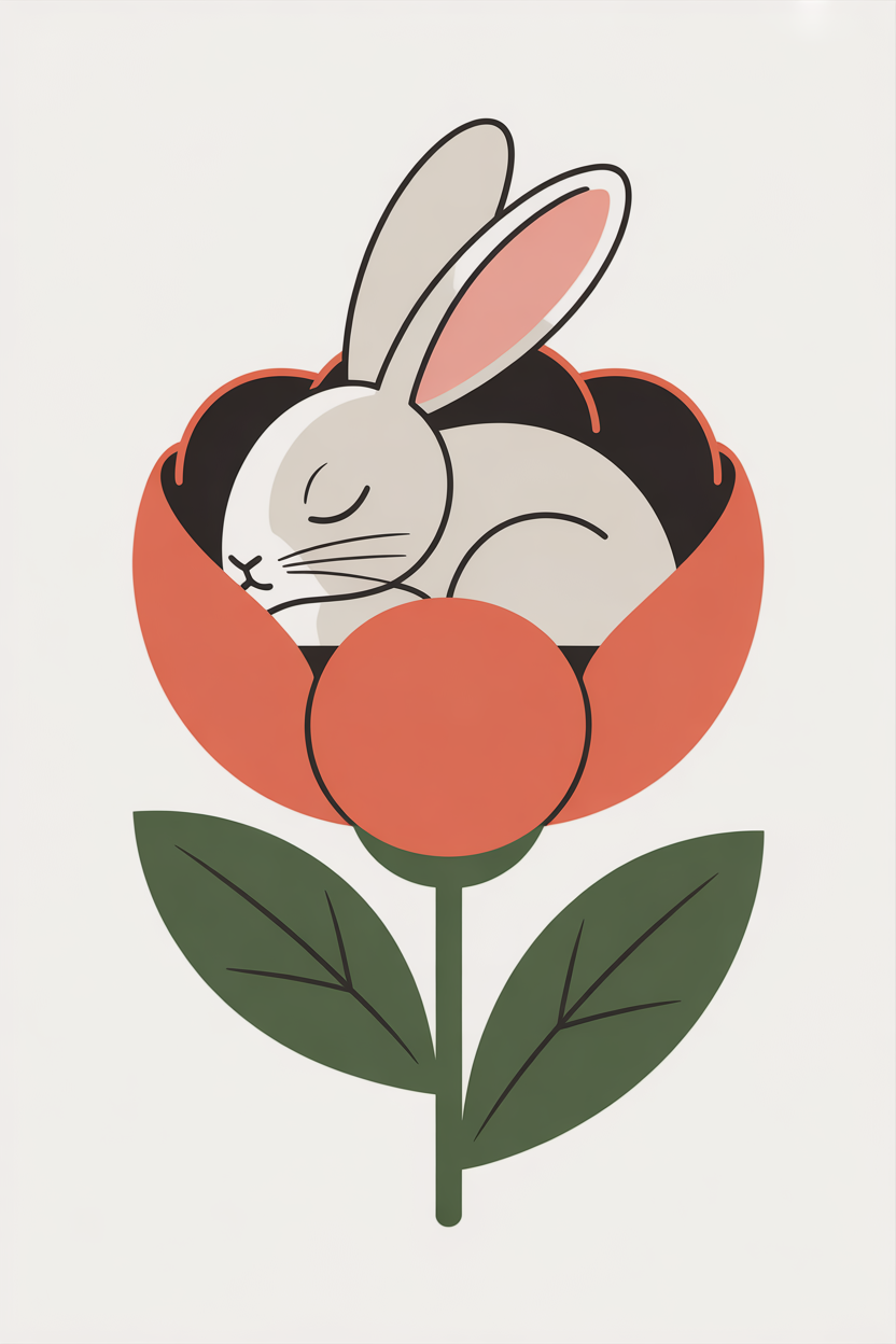Flat vector illustration of a sleeping rabbit