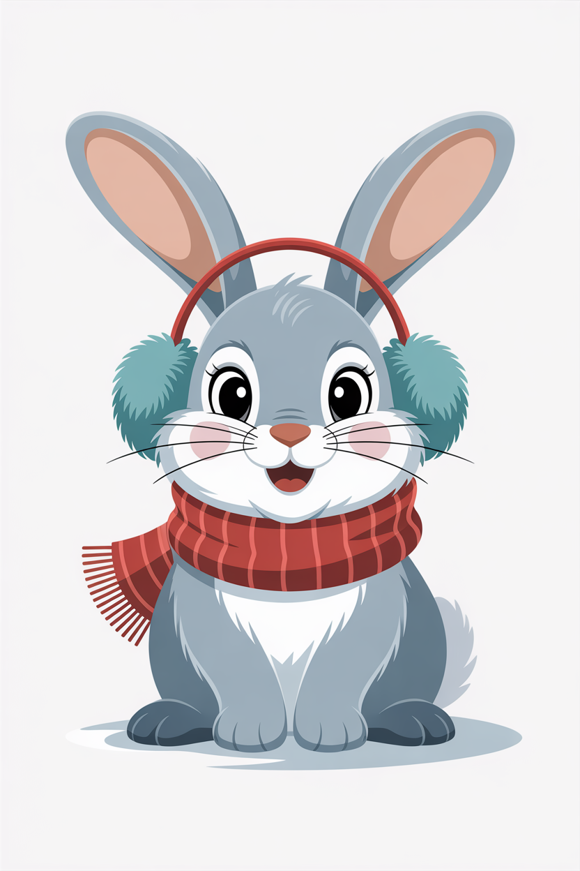 Flat vector illustration of a rabbit in winter