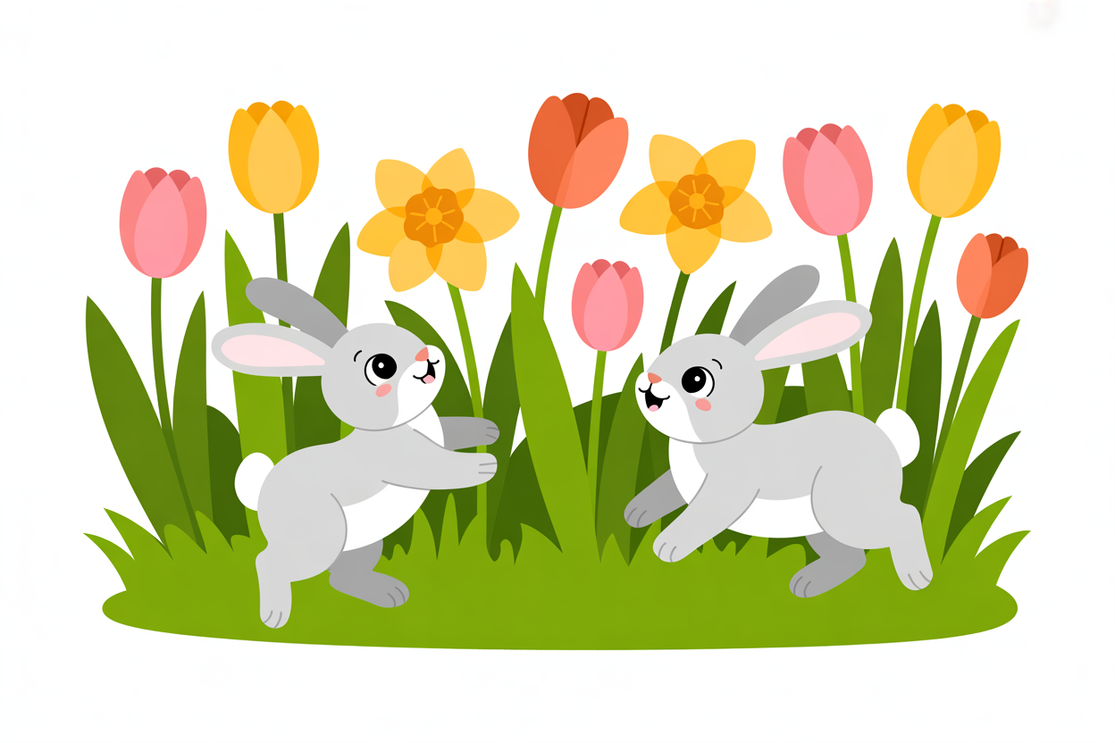 Flat vector illustration of rabbits in spring