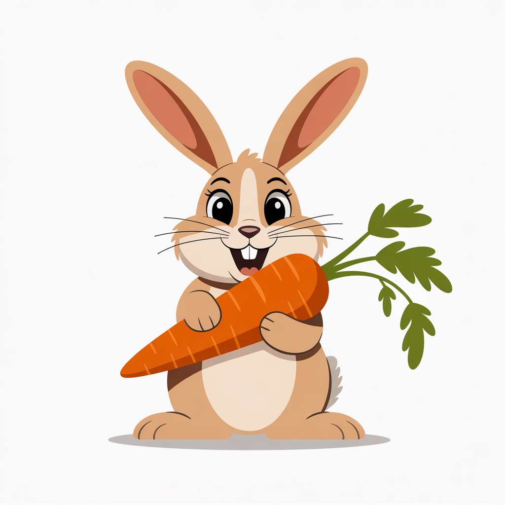 Flat vector illustration of a rabbit with a carrot