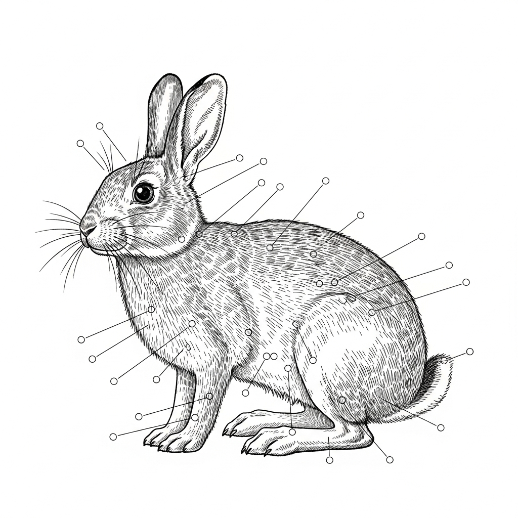 Line art illustration of rabbit anatomy