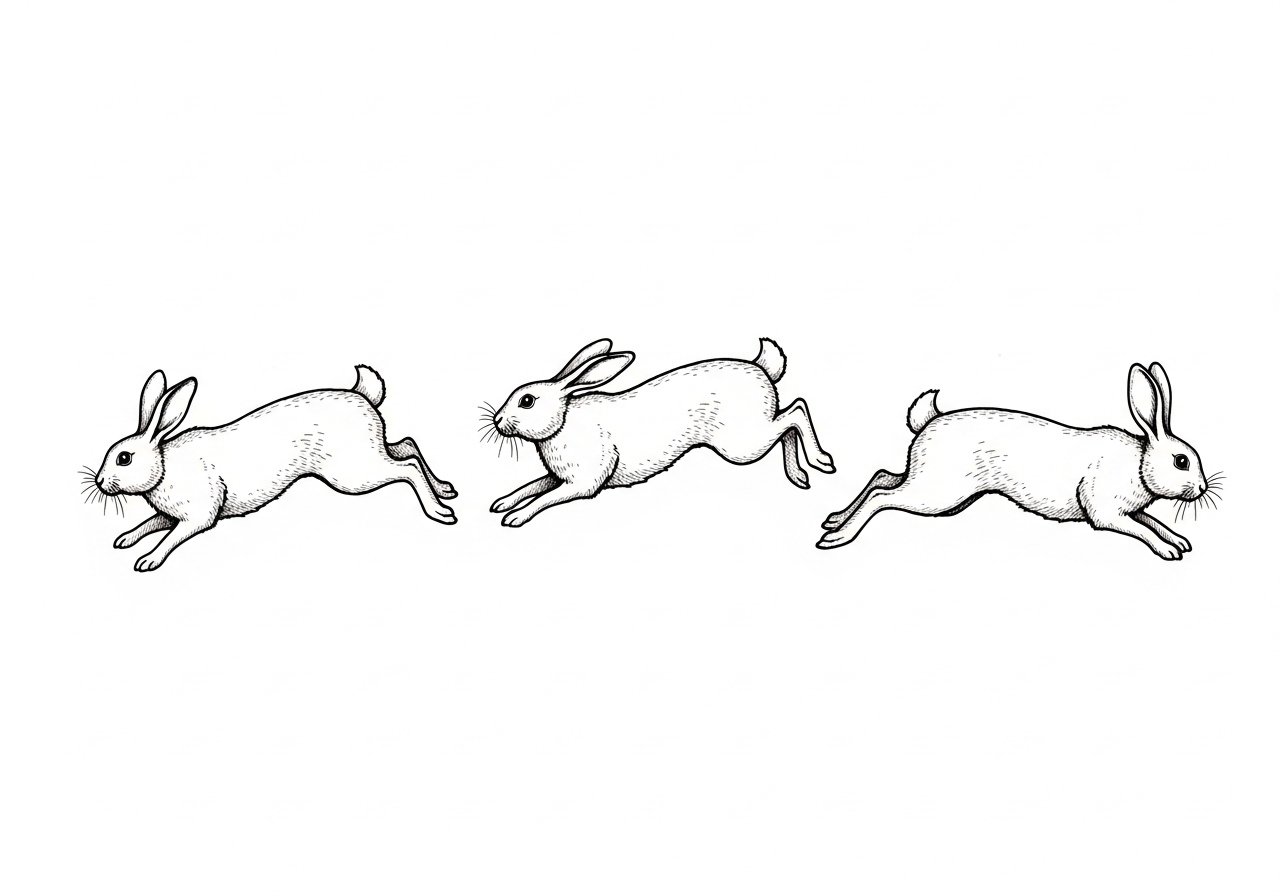 Line art illustration of a rabbit jumping