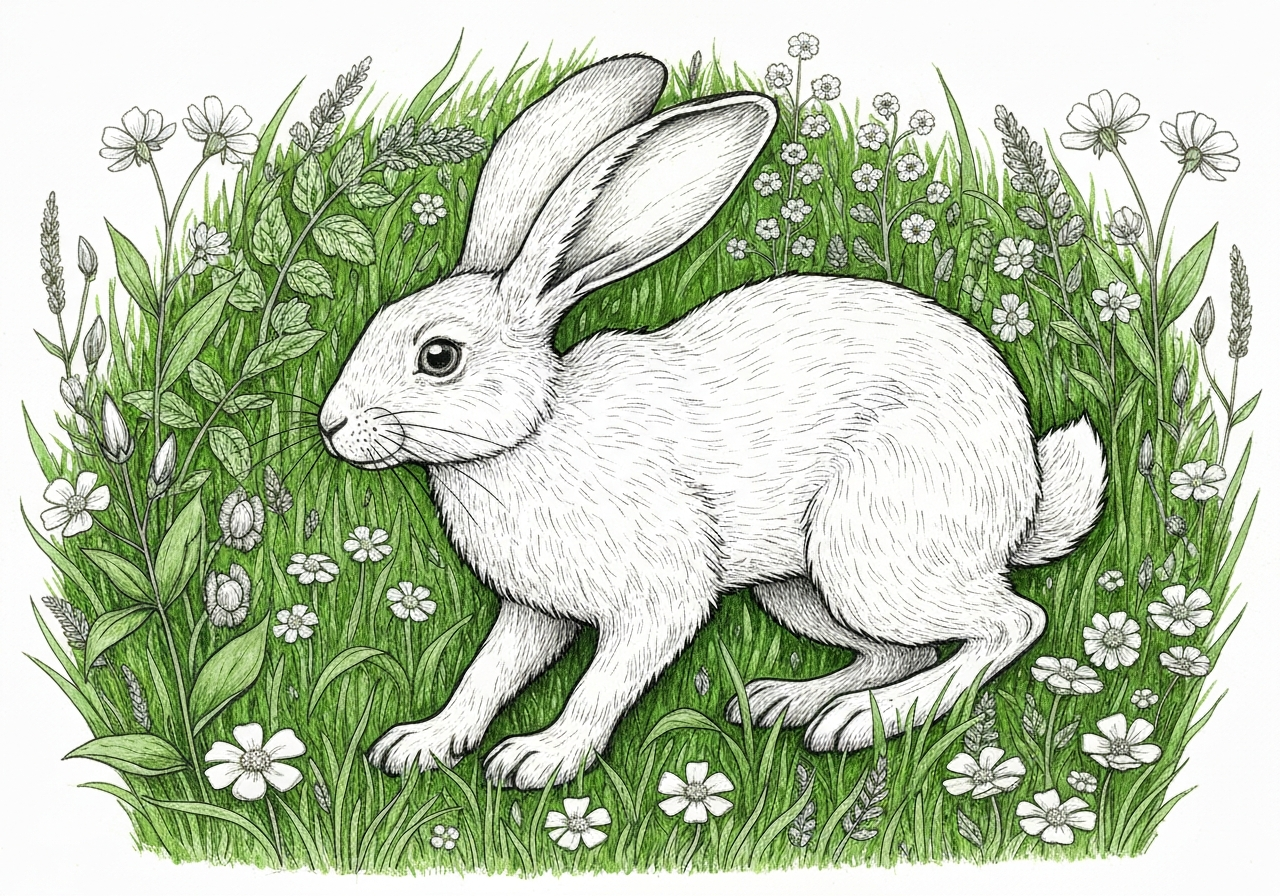 Line art illustration of a running rabbit
