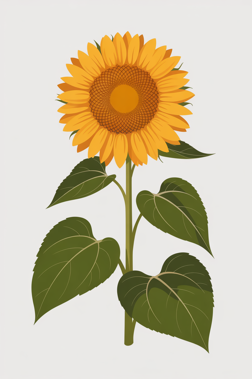 Flat vector illustration of a tall single sunflower