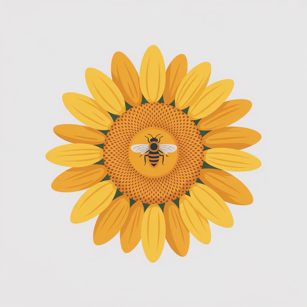 Flat vector illustration of a sunflower with a bee