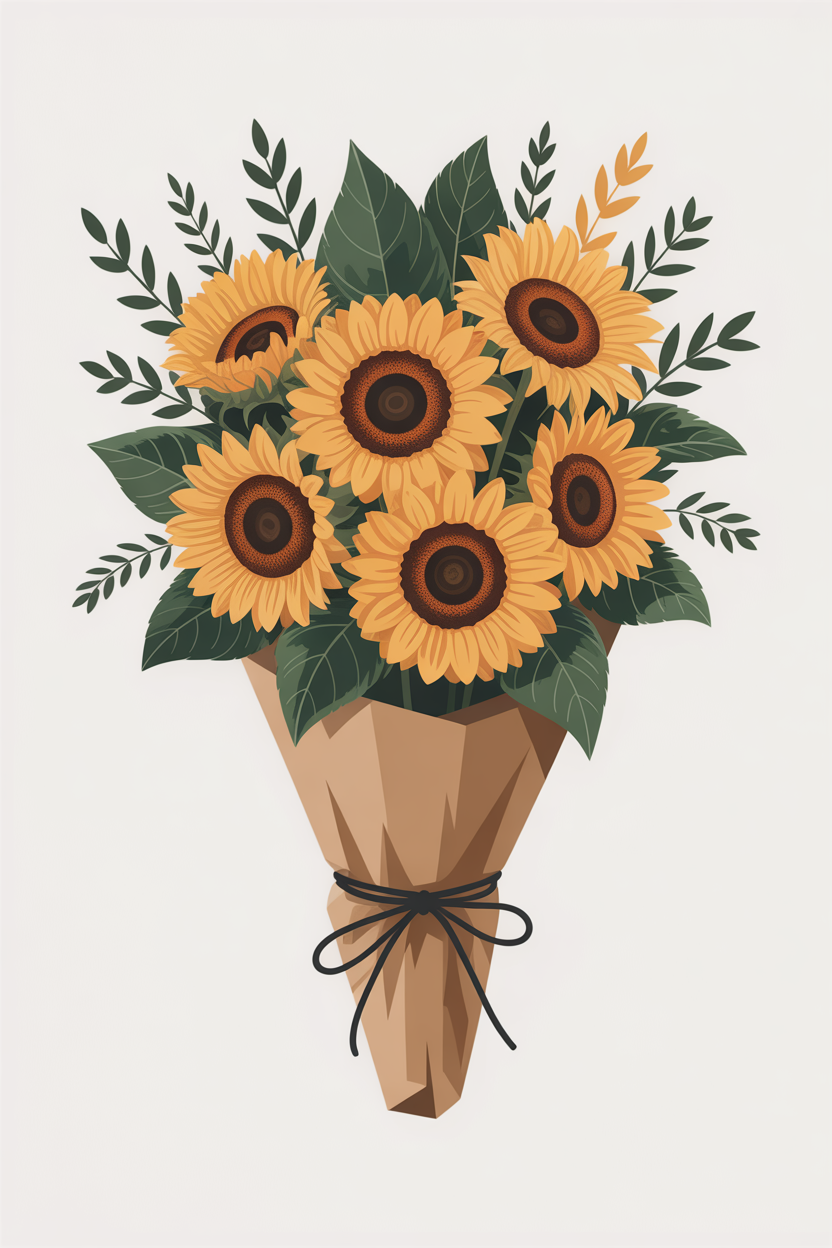 Flat vector illustration of a sunflower bouquet