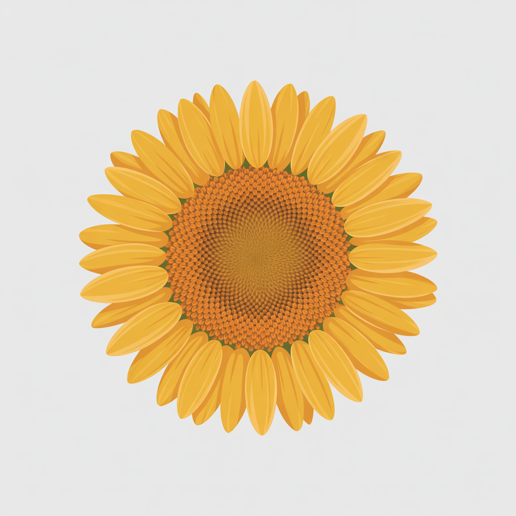 Flat vector illustration of a sunflower face-on