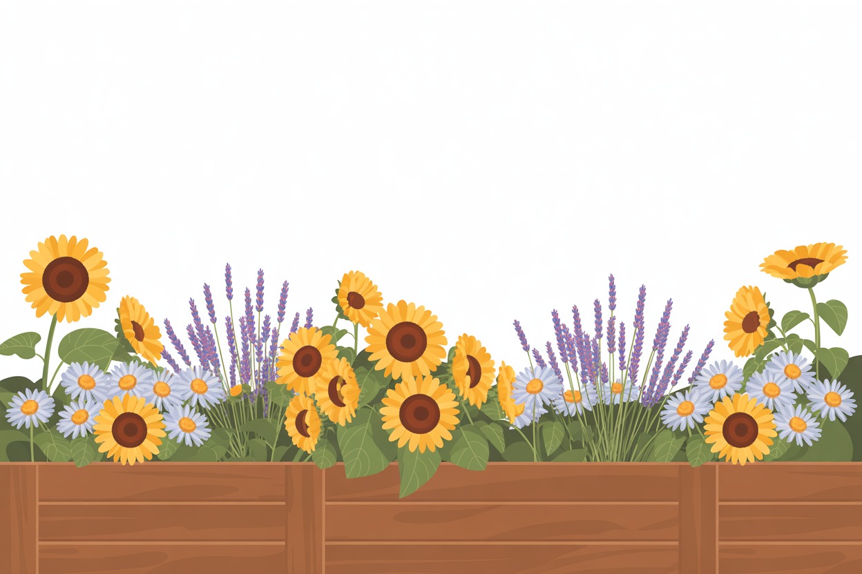 Flat vector illustration of a sunflower garden