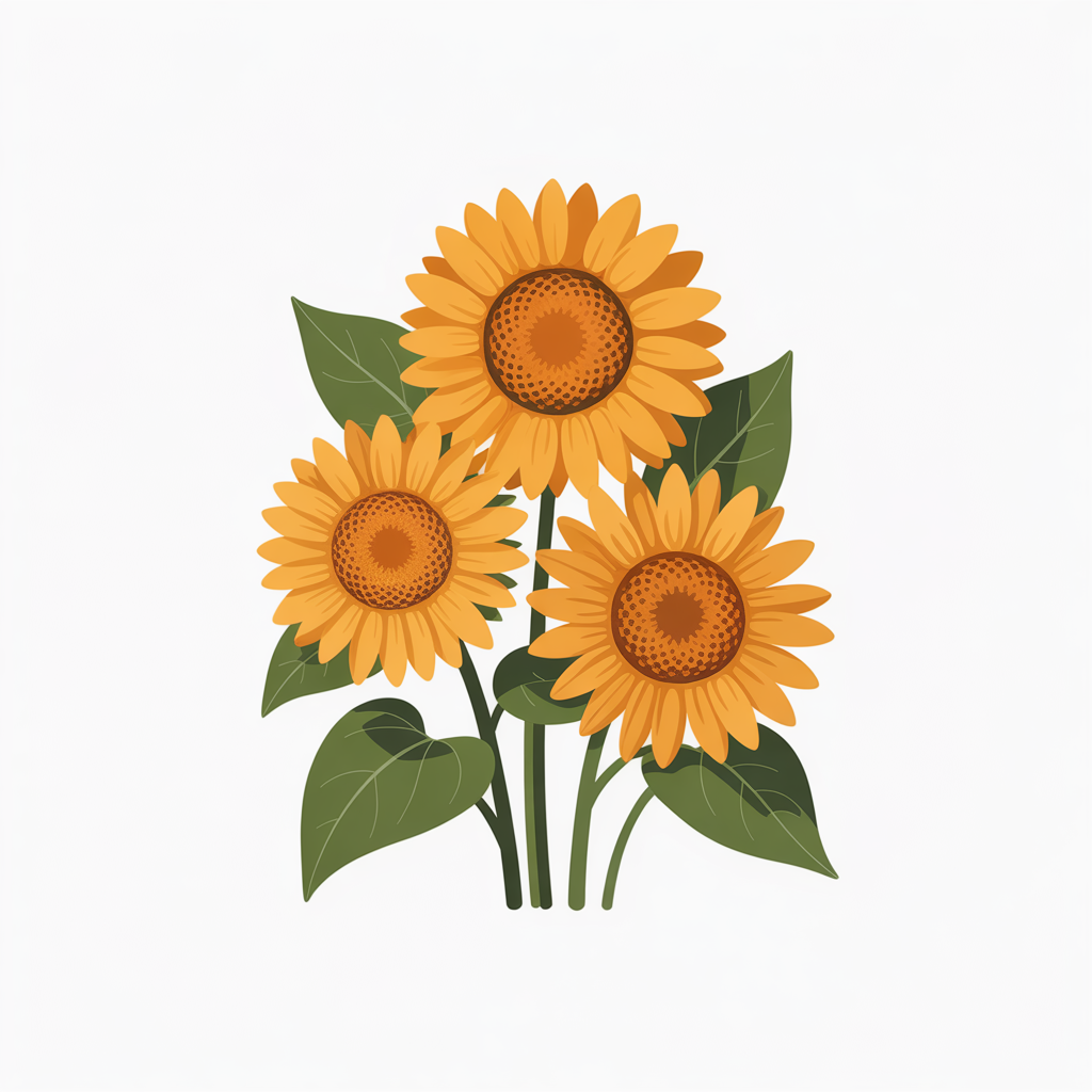 Flat vector illustration of dwarf sunflowers
