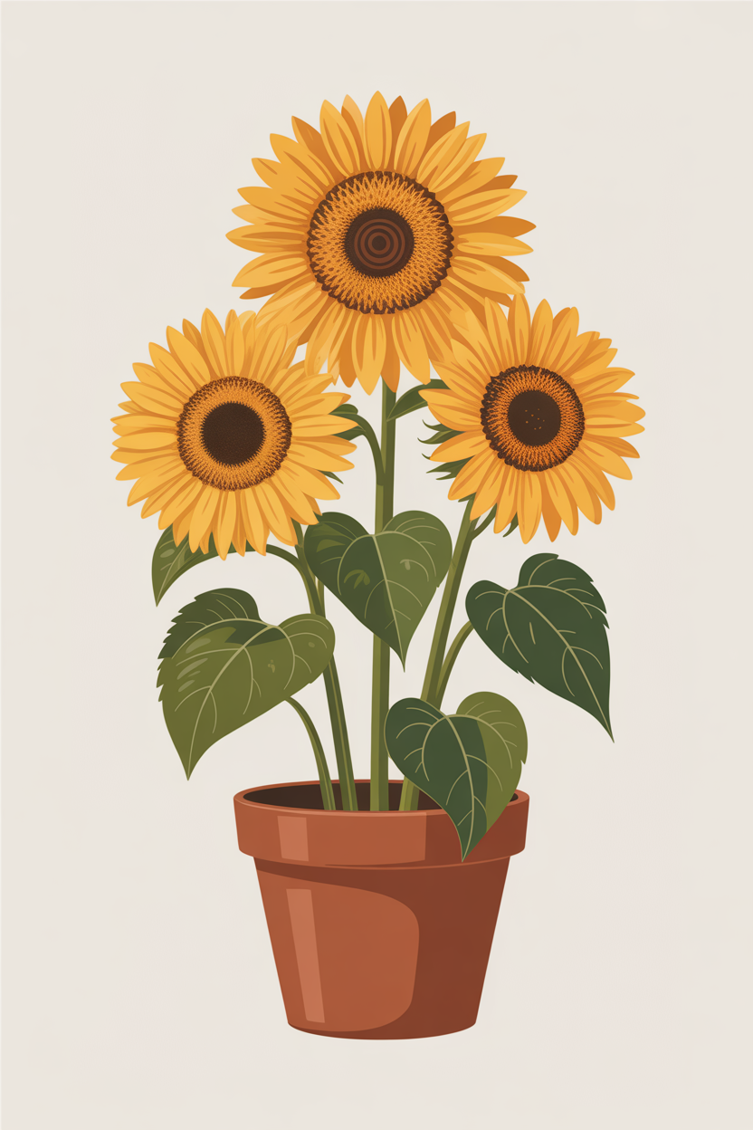 Flat vector illustration of sunflowers in a pot